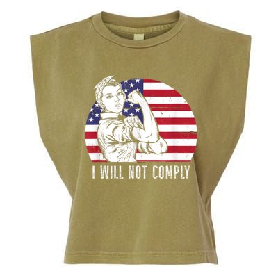 I Will Not Comply American Flag Patriotic Design Garment-Dyed Women's Muscle Tee