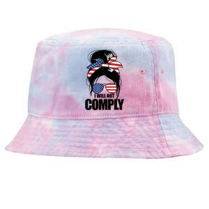 I Will Not Comply American Flag Patriotic Design Tie-Dyed Bucket Hat