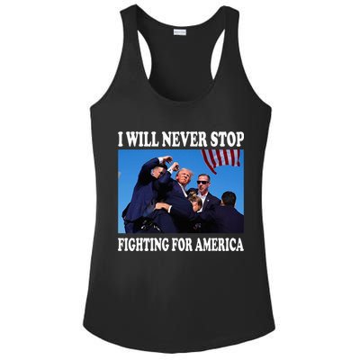 I Will Never Stop Fighting For America Ladies PosiCharge Competitor Racerback Tank