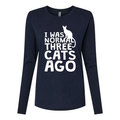 I Was Normal Three Cats Ago LOL Funny Cat Womens Cotton Relaxed Long Sleeve T-Shirt