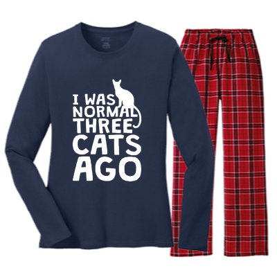 I Was Normal Three Cats Ago LOL Funny Cat Women's Long Sleeve Flannel Pajama Set 