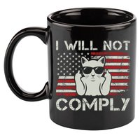 I Will Not Comply Gift Patriotic 4th Of July Funny Cat Usa Flag Gift 11oz C Handle Ceramic Mug