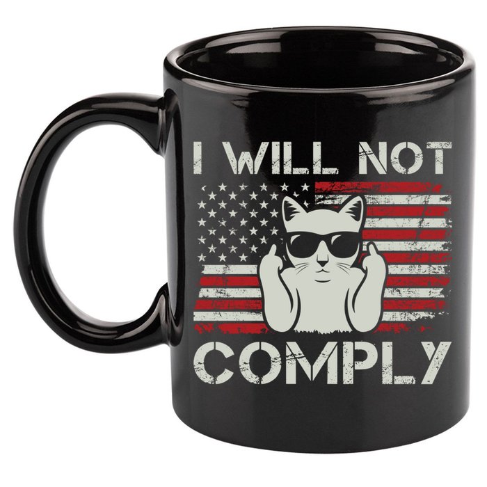 I Will Not Comply Gift Patriotic 4th Of July Funny Cat Usa Flag Gift 11oz C Handle Ceramic Mug