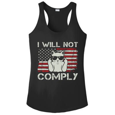 I Will Not Comply Gift Patriotic 4th Of July Funny Cat Usa Flag Gift Ladies PosiCharge Competitor Racerback Tank