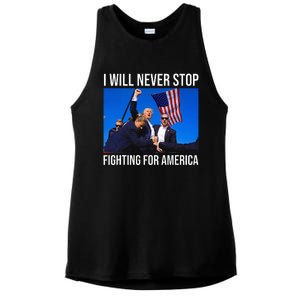 I Will Never Stop Fighting For America Trump Quote Ladies PosiCharge Tri-Blend Wicking Tank