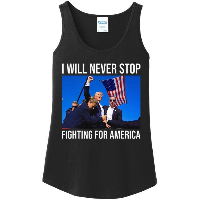 I Will Never Stop Fighting For America Trump Quote Ladies Essential Tank