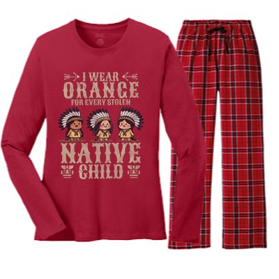 I Wear Orange For Every American Native Child Indian Pride Women's Long Sleeve Flannel Pajama Set 