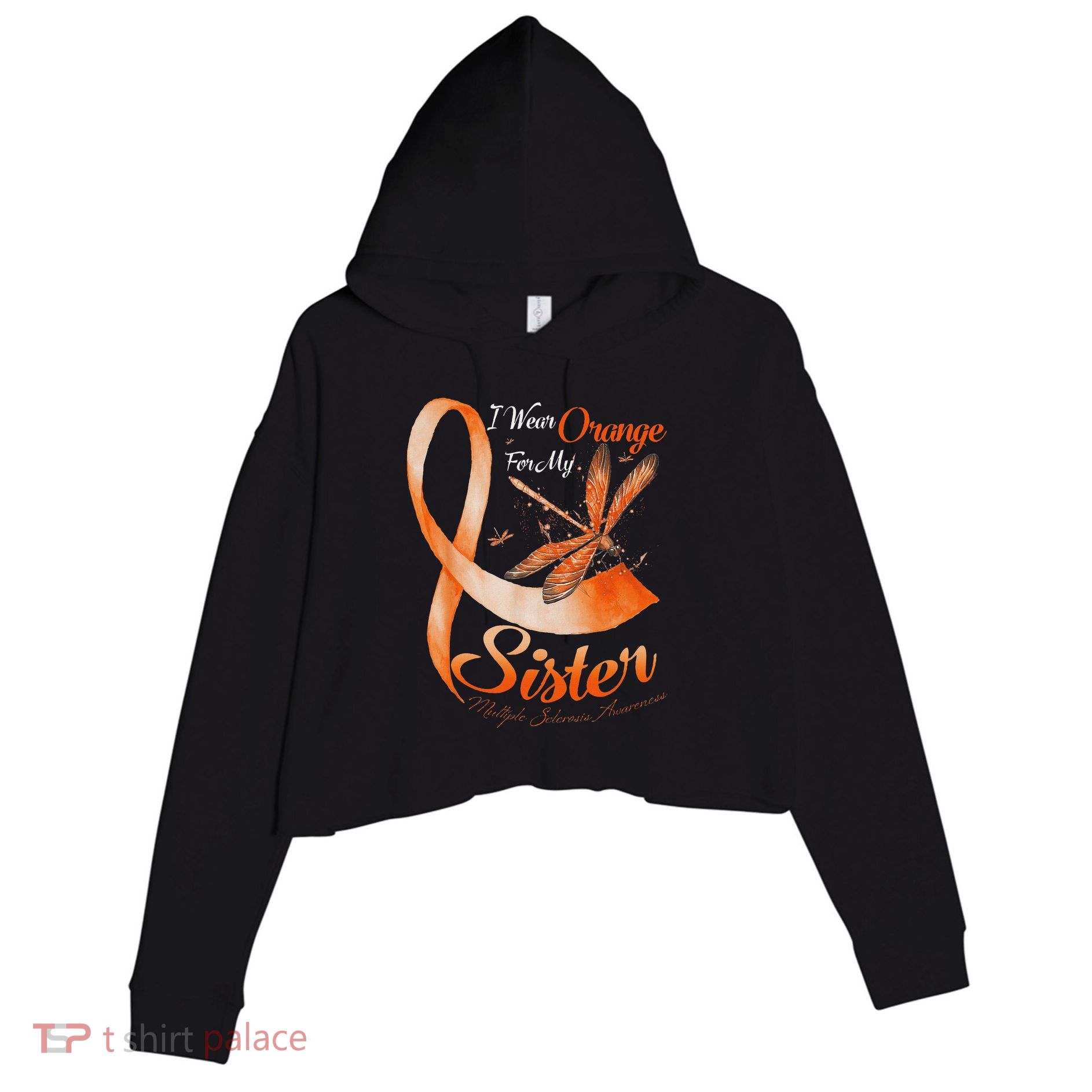 I Wear Orange For My Sister Ms Dragonfly Multiple Sclerosis Crop Fleece Hoodie