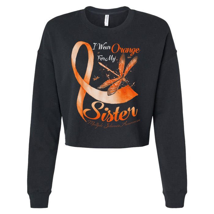 I Wear Orange For My Sister Ms Dragonfly Multiple Sclerosis Cropped Pullover Crew