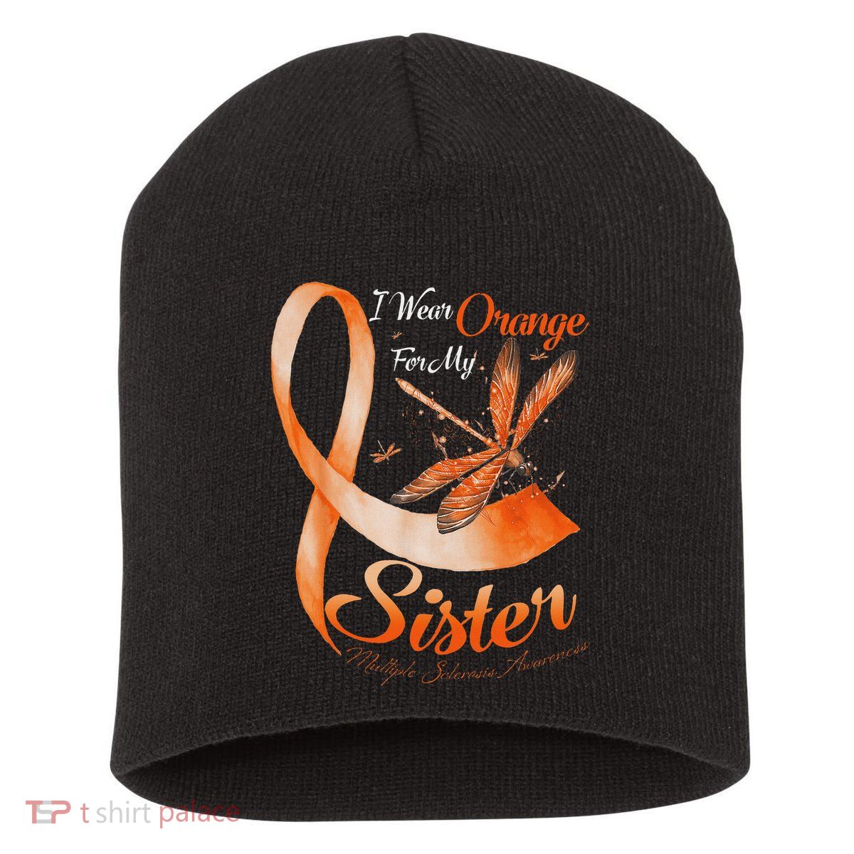 I Wear Orange For My Sister Ms Dragonfly Multiple Sclerosis Short Acrylic Beanie