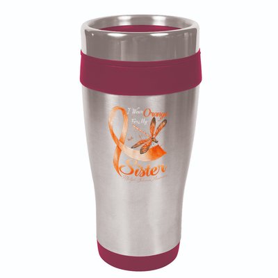I Wear Orange For My Sister Ms Dragonfly Multiple Sclerosis 16oz Travel Tumbler