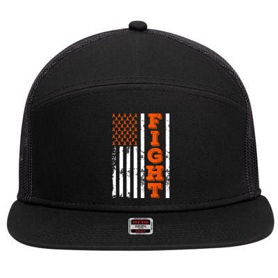 I Wear Orange Fight Kidney Cancer Awareness American Flag 7 Panel Mesh Trucker Snapback Hat