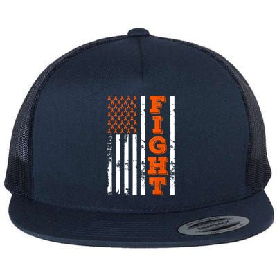 I Wear Orange Fight Kidney Cancer Awareness American Flag Flat Bill Trucker Hat