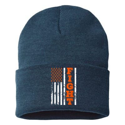 I Wear Orange Fight Kidney Cancer Awareness American Flag Sustainable Knit Beanie