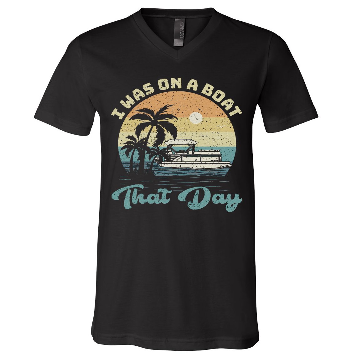 I Was On A Boat That Day Vintage Retro Pontoon Boat V-Neck T-Shirt