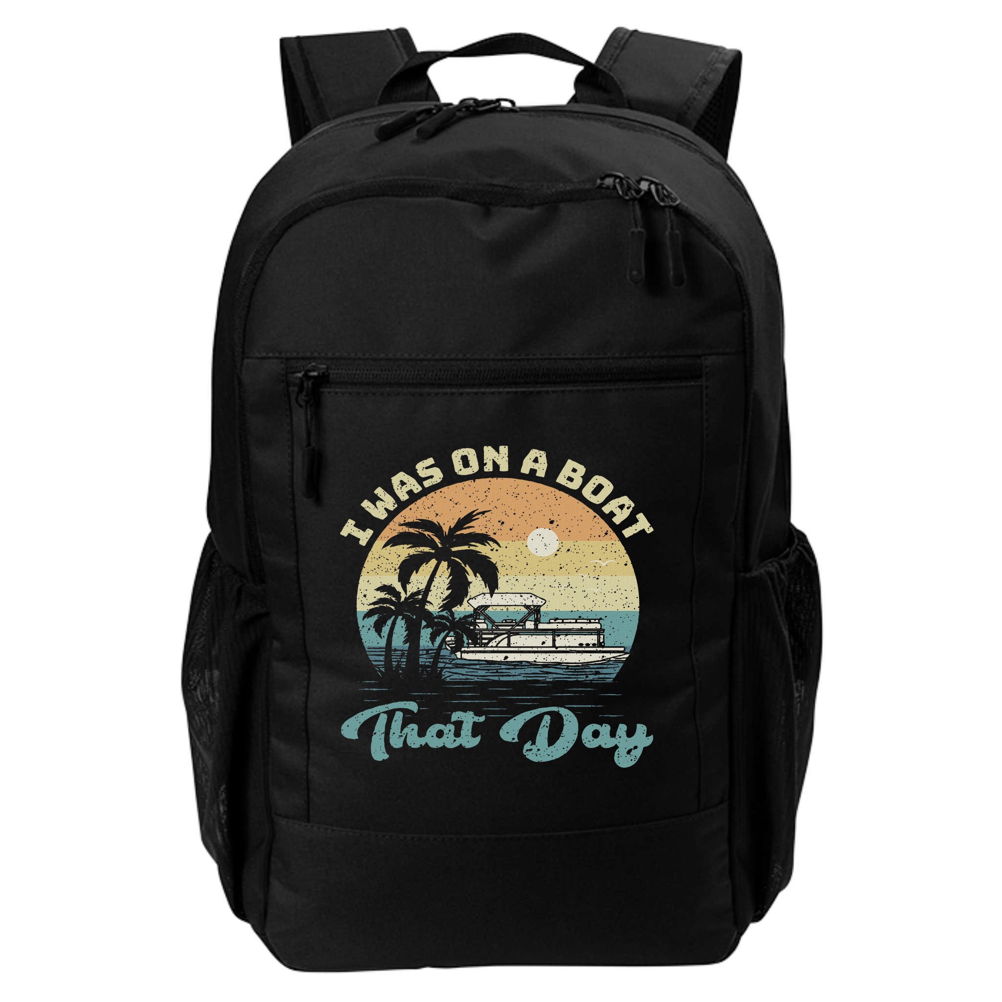 I Was On A Boat That Day Vintage Retro Pontoon Boat Backpack