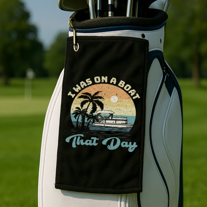 I Was On A Boat That Day Vintage Retro Pontoon Boat Golf Towel