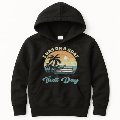 I Was On A Boat That Day Vintage Retro Pontoon Boat Kids Hoodie