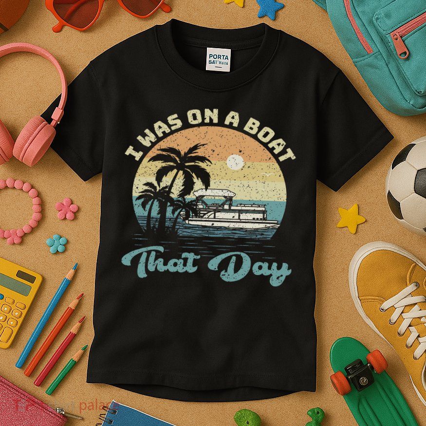 I Was On A Boat That Day Vintage Retro Pontoon Boat Kids T-Shirt