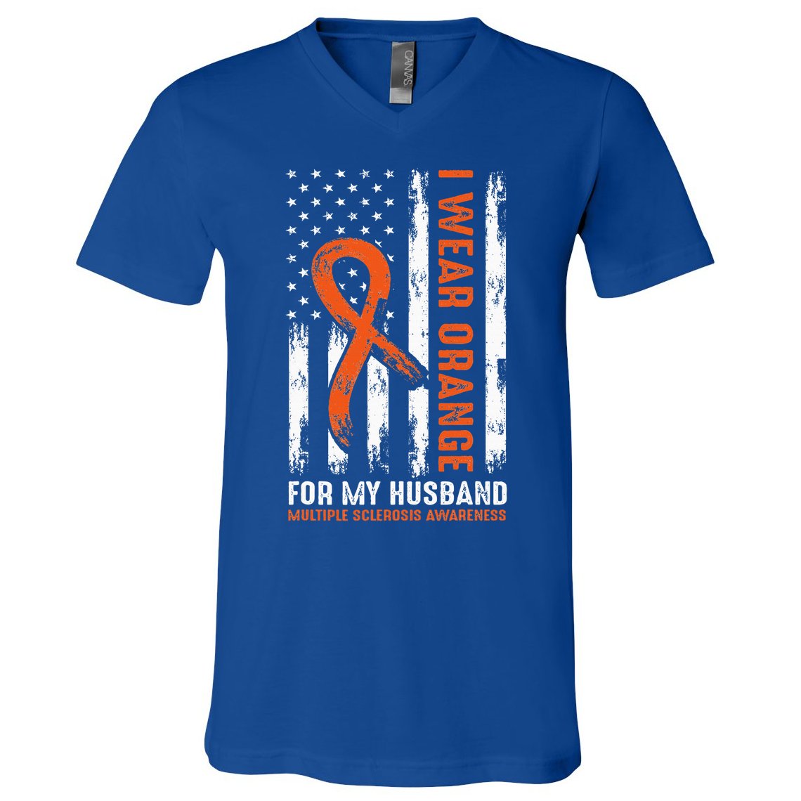  I Wear Orange For My Husband Multiple Sclerosis  V-Neck T-Shirt
