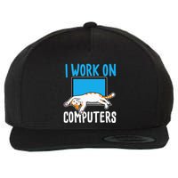 I Work On Computers Funny Cat Lover Kitten Kitty Wool Snapback Cap