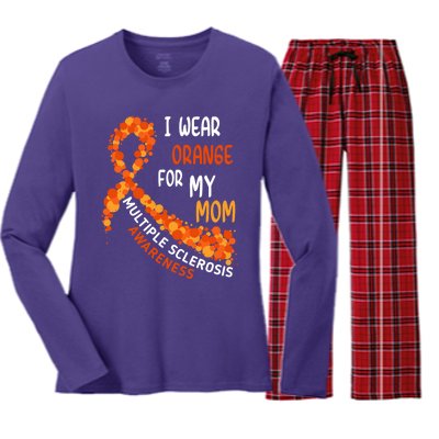 I Wear Orange For My Mom Multiple Sclerosis Awareness Women's Long Sleeve Flannel Pajama Set 