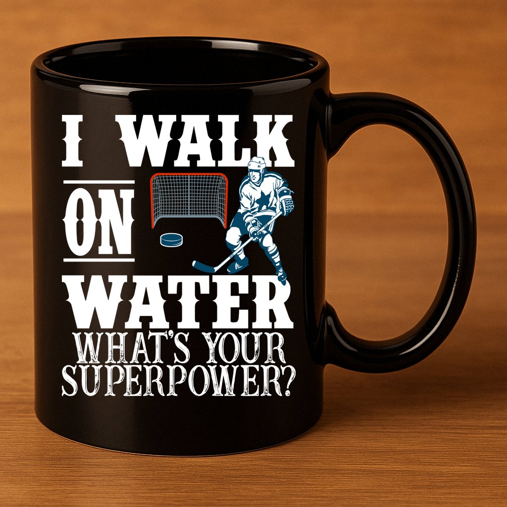 I Walk On Water What's Your Superpower? Hockey 11oz C Handle Ceramic Mug