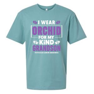 I Wear Orchid For My Grandson Gift Testicular Cancer Awareness Funny Gift Sueded Cloud Jersey T-Shirt