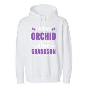 I Wear Orchid For My Grandson Gift Testicular Cancer Awareness Funny Gift Garment-Dyed Fleece Hoodie