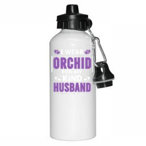 I Wear Orchid For My Husband Gift Testicular Cancer Awareness Cute Gift Aluminum Water Bottle