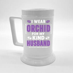 I Wear Orchid For My Husband Gift Testicular Cancer Awareness Cute Gift Beer Stein