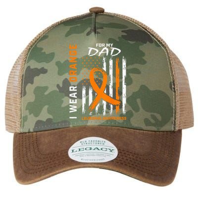 I Wear Orange For My Dad Leukemia Awareness American Flag Legacy Tie Dye Trucker Hat