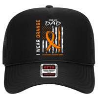 I Wear Orange For My Dad Leukemia Awareness American Flag High Crown Mesh Back Trucker Hat