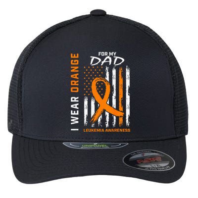 I Wear Orange For My Dad Leukemia Awareness American Flag Flexfit Unipanel Trucker Cap