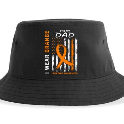 I Wear Orange For My Dad Leukemia Awareness American Flag Sustainable Bucket Hat