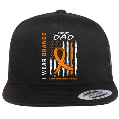 I Wear Orange For My Dad Leukemia Awareness American Flag Flat Bill Trucker Hat