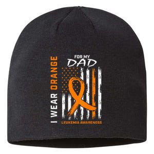 I Wear Orange For My Dad Leukemia Awareness American Flag Sustainable Beanie