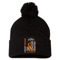 I Wear Orange For My Dad Leukemia Awareness American Flag Pom Pom 12in Knit Beanie