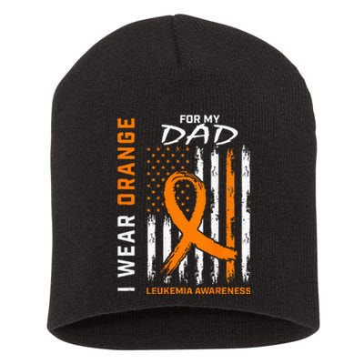 I Wear Orange For My Dad Leukemia Awareness American Flag Short Acrylic Beanie