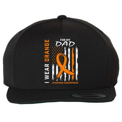 I Wear Orange For My Dad Leukemia Awareness American Flag Wool Snapback Cap