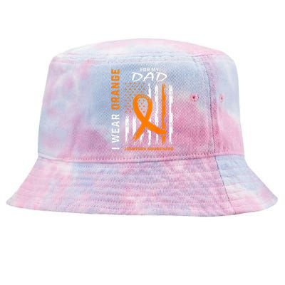 I Wear Orange For My Dad Leukemia Awareness American Flag Tie-Dyed Bucket Hat