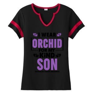 I Wear Orchid For My Son Gift Testicular Cancer Awareness Cool Gift Ladies Halftime Notch Neck Tee