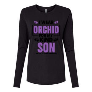 I Wear Orchid For My Son Gift Testicular Cancer Awareness Cool Gift Womens Cotton Relaxed Long Sleeve T-Shirt