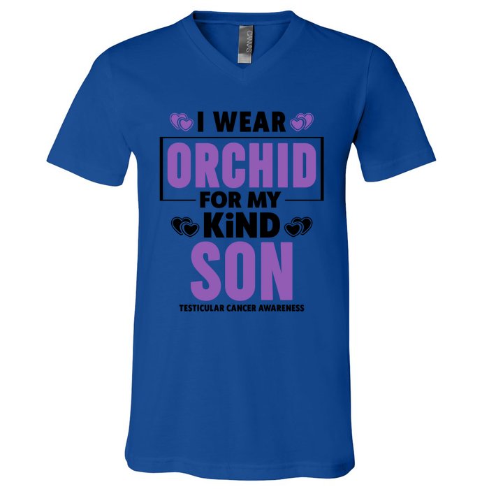 I Wear Orchid For My Son Gift Testicular Cancer Awareness Cool Gift V-Neck T-Shirt