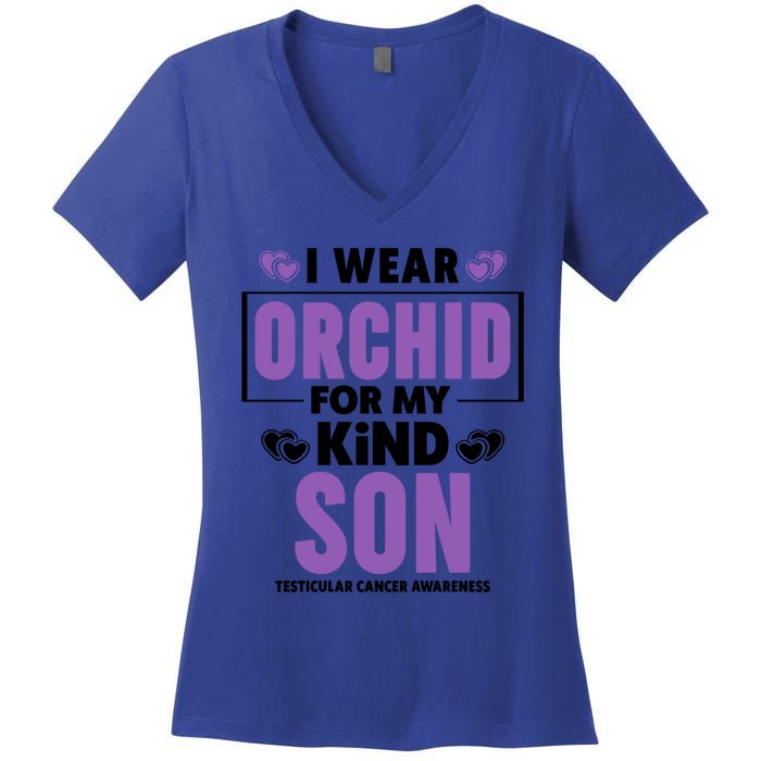 I Wear Orchid For My Son Gift Testicular Cancer Awareness Cool Gift Women's V-Neck T-Shirt