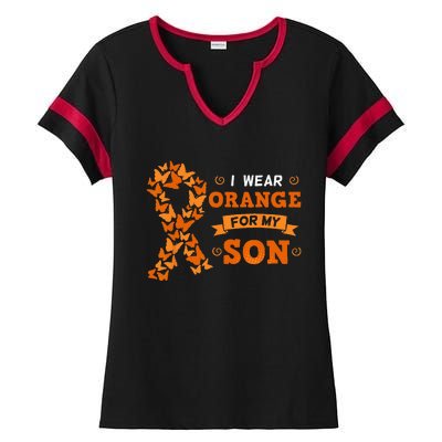 I Wear Orange For My Son Leukemia Blood Cancer Cells Patient Ladies Halftime Notch Neck Tee