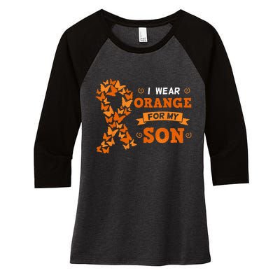 I Wear Orange For My Son Leukemia Blood Cancer Cells Patient Women's Tri-Blend 3/4-Sleeve Raglan Shirt