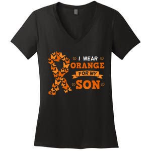 I Wear Orange For My Son Leukemia Blood Cancer Cells Patient Women's V-Neck T-Shirt