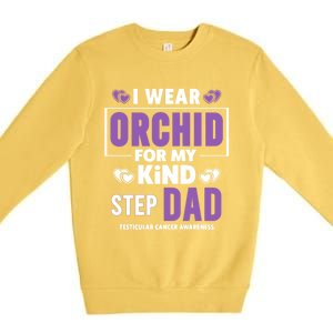 I Wear Orchid For My Step Dad Funny Gift Testicular Cancer Awareness Gift Premium Crewneck Sweatshirt