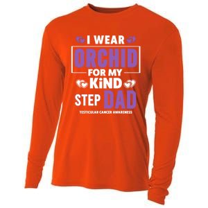 I Wear Orchid For My Step Dad Funny Gift Testicular Cancer Awareness Gift Cooling Performance Long Sleeve Crew